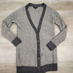 Banana Republic Wool Mohair Herringbone Long Line Cardigan Sweater Gray Small